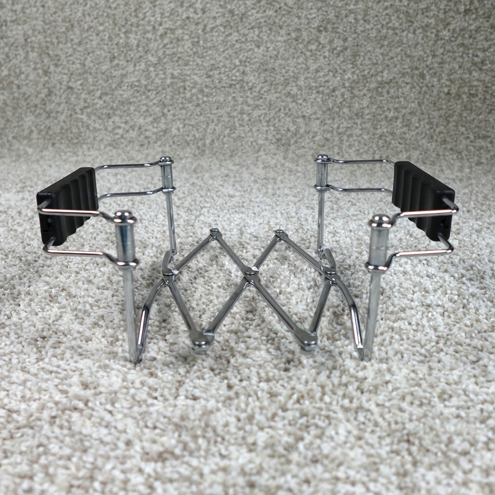 Expandable Chrome Accordion Trivet Silver Metal‎ Pot Holder with Black Handles
